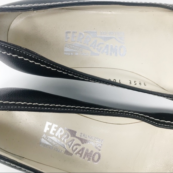 Ferragamo Black Ballet Flats Bow Stitching 6 B 6B - Picture 9 of 13